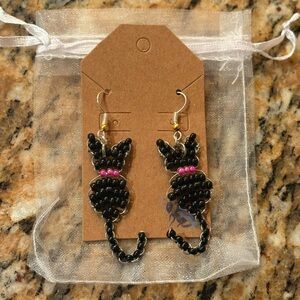 Black Beaded Cat Earrings